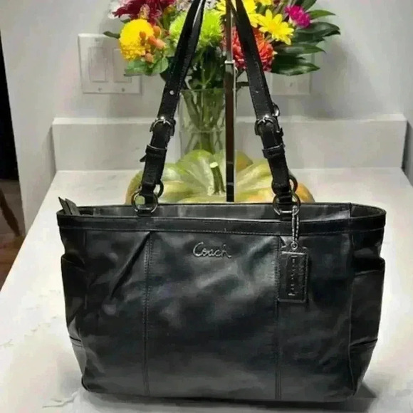 Coach Gallery East West Leather Tote Shoulder Bag Black - Picture 2 of 15